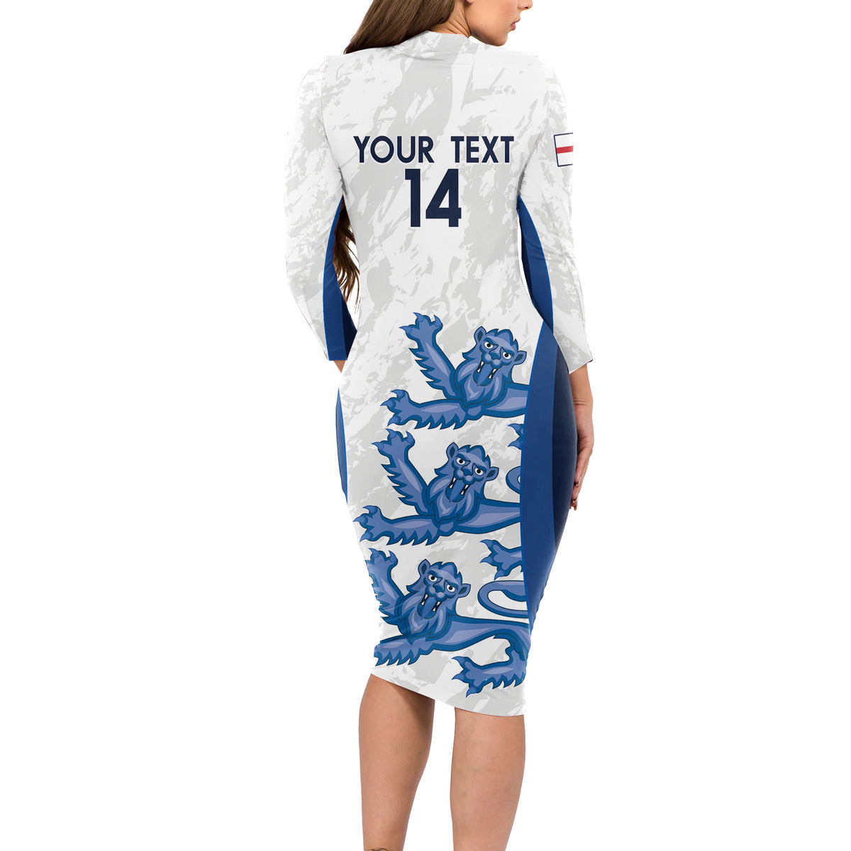Custom England Football Long Sleeve Bodycon Dress 2024 Go Champions Three Lions - Wonder Print Shop