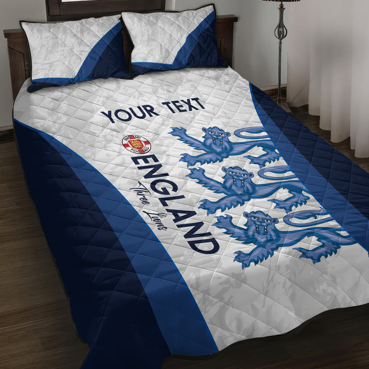 Custom England Football Quilt Bed Set 2024 Go Champions Three Lions