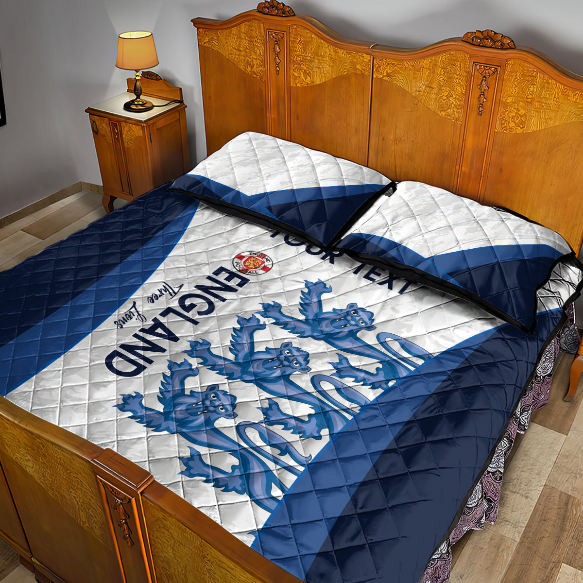 Custom England Football Quilt Bed Set 2024 Go Champions Three Lions - Wonder Print Shop