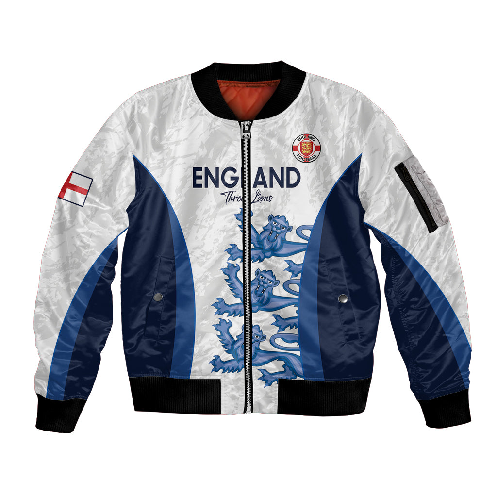 Custom England Football Sleeve Zip Bomber Jacket 2024 Go Champions Three Lions - Wonder Print Shop