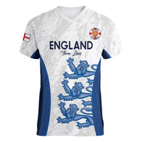 Custom England Football Women V-Neck T-Shirt 2024 Go Champions Three Lions - Wonder Print Shop