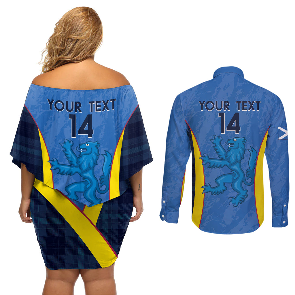 Custom Scotland Football Couples Matching Off Shoulder Short Dress and Long Sleeve Button Shirt 2024 Go Champions Scottish - Wonder Print Shop