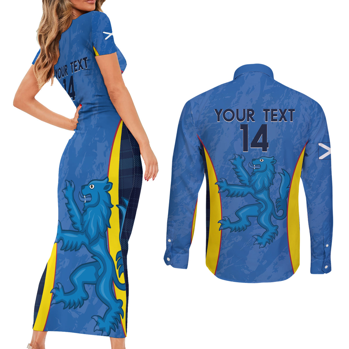 Custom Scotland Football Couples Matching Short Sleeve Bodycon Dress and Long Sleeve Button Shirt 2024 Go Champions Scottish - Wonder Print Shop