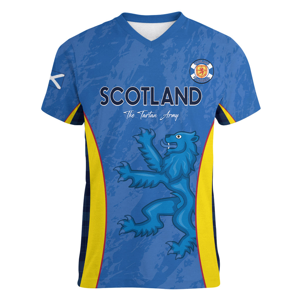 Custom Scotland Football Women V-Neck T-Shirt 2024 Go Champions Scottish - Wonder Print Shop