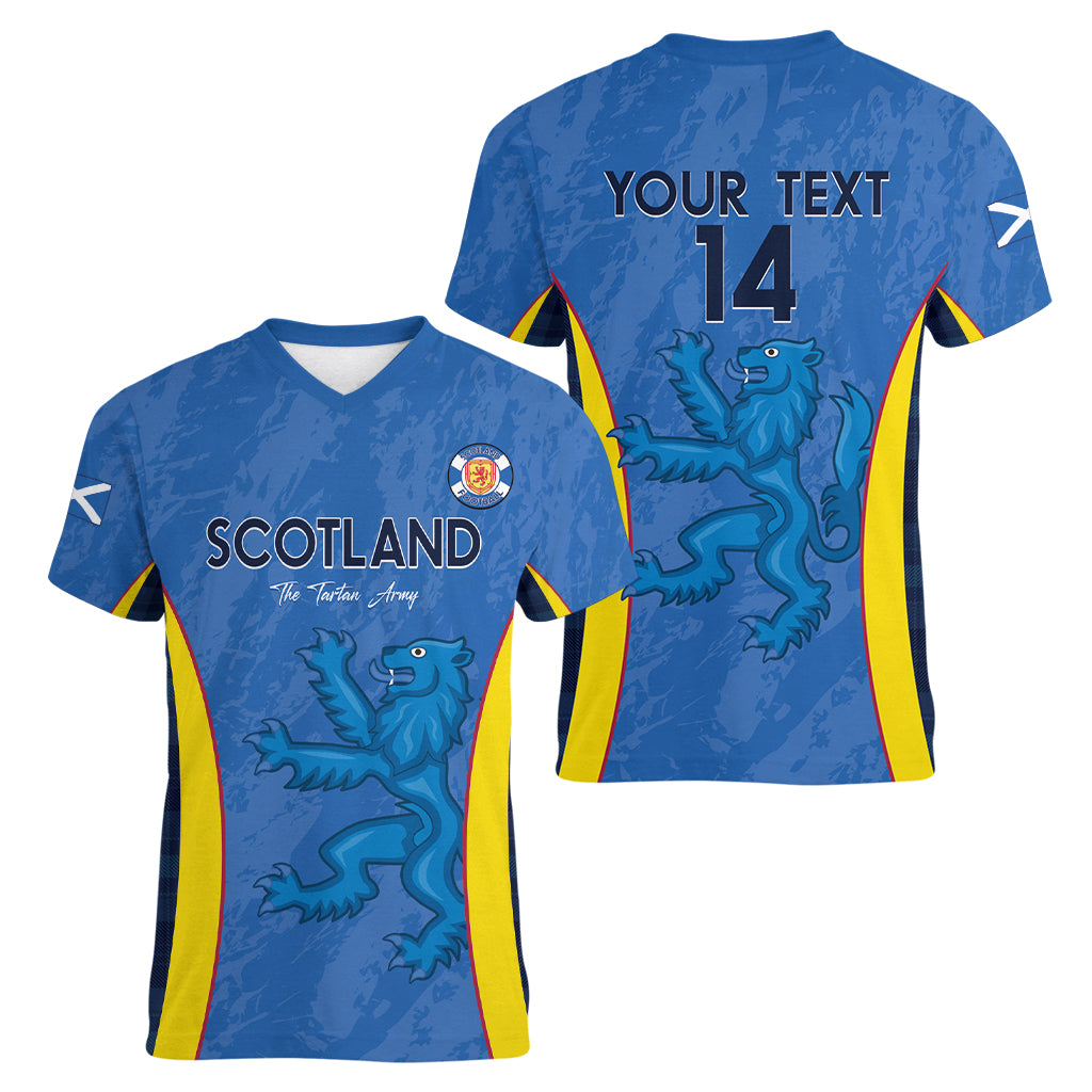 Custom Scotland Football Women V-Neck T-Shirt 2024 Go Champions Scottish - Wonder Print Shop
