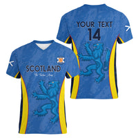 Custom Scotland Football Women V-Neck T-Shirt 2024 Go Champions Scottish - Wonder Print Shop