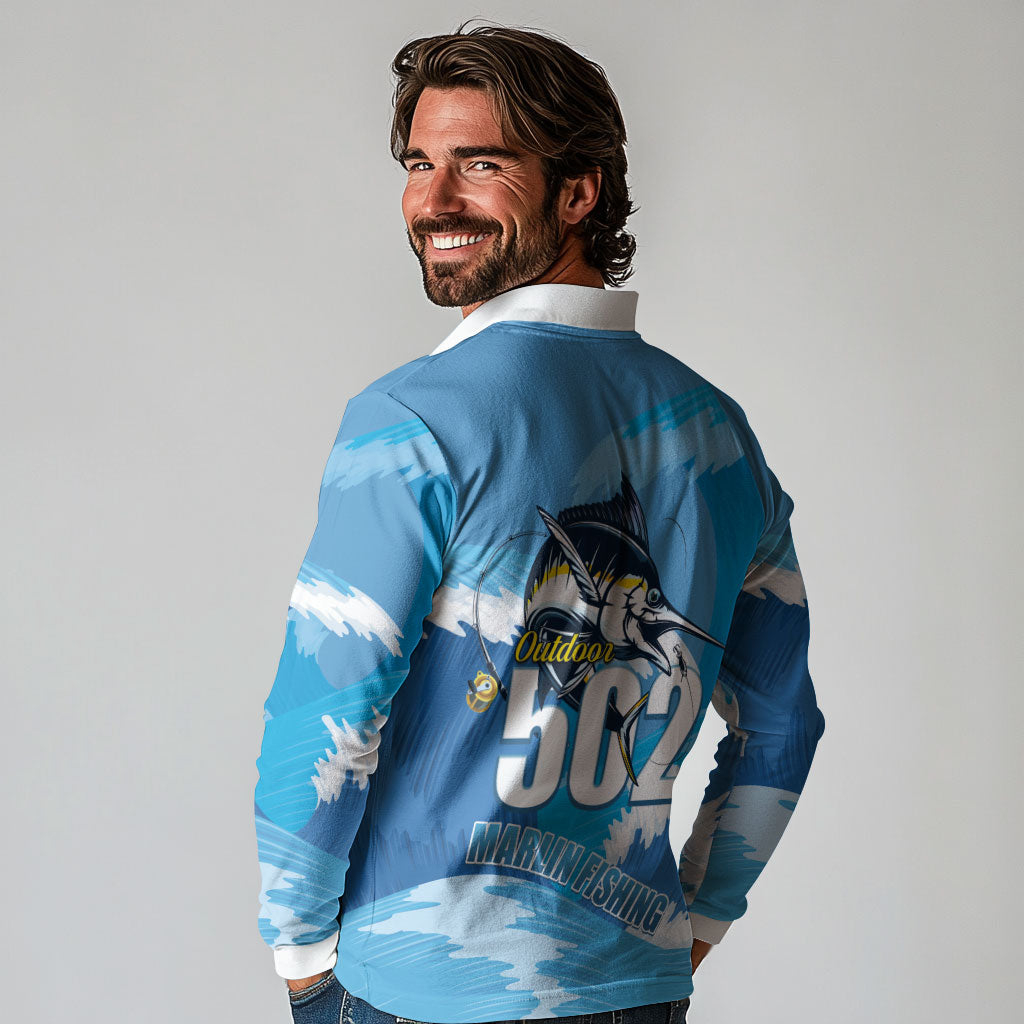 Blue Marlin Fishing Guatemala Long Sleeve Polo Shirt Makaira Nigricans 502 Outdoor Hobby
