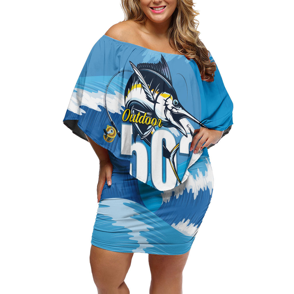 Blue Marlin Fishing Guatemala Off Shoulder Short Dress Makaira Nigricans 502 Outdoor Hobby