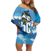 Blue Marlin Fishing Guatemala Off Shoulder Short Dress Makaira Nigricans 502 Outdoor Hobby