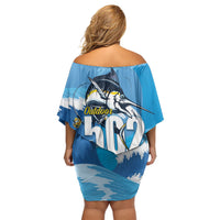 Blue Marlin Fishing Guatemala Off Shoulder Short Dress Makaira Nigricans 502 Outdoor Hobby