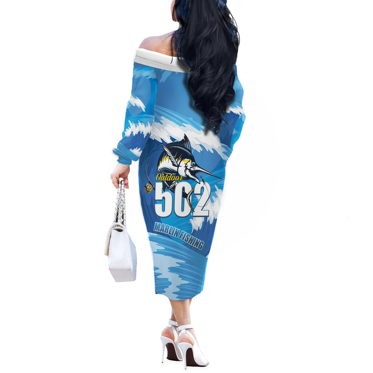 Blue Marlin Fishing Guatemala Off The Shoulder Long Sleeve Dress Makaira Nigricans 502 Outdoor Hobby
