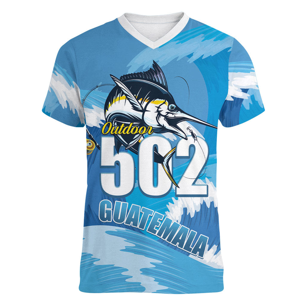 Blue Marlin Fishing Guatemala Women V-Neck T-Shirt Makaira Nigricans 502 Outdoor Hobby