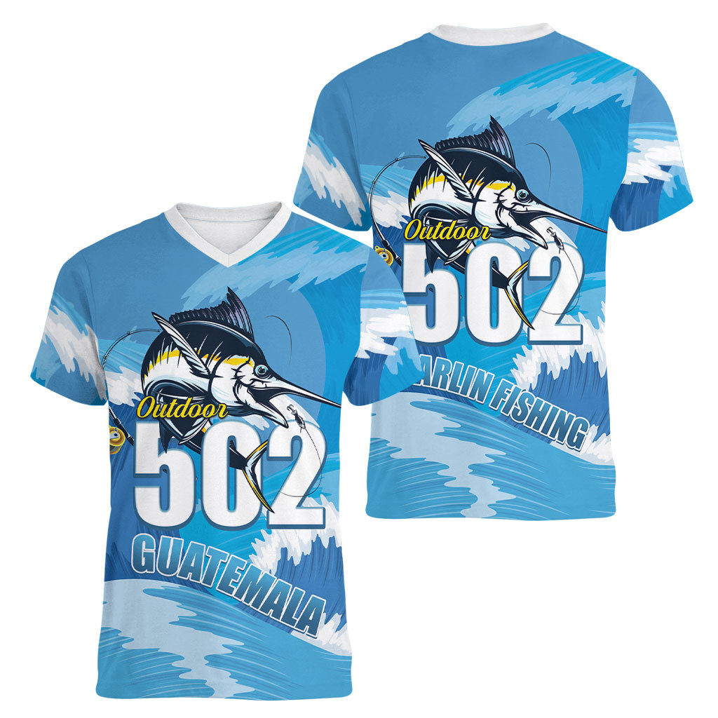 Blue Marlin Fishing Guatemala Women V-Neck T-Shirt Makaira Nigricans 502 Outdoor Hobby