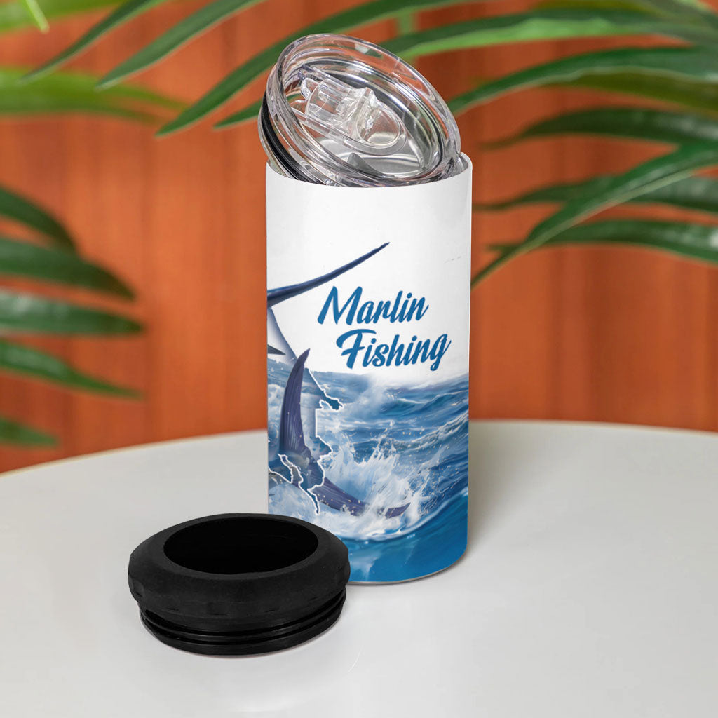 Blue Marlin Fishing Costa Rica 4 in 1 Can Cooler Tumbler Makaira Nigricans Deep Sea Fishing