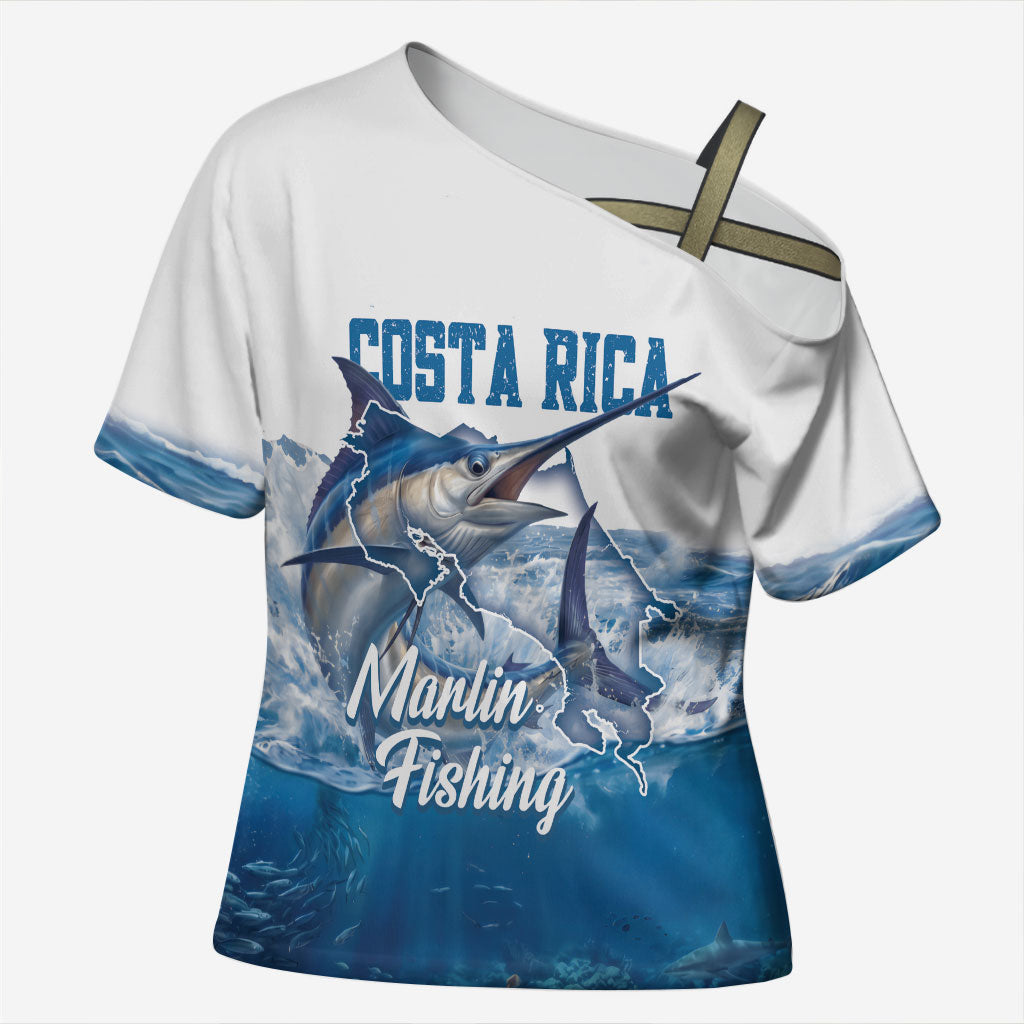 Blue Marlin Fishing Costa Rica Cross Shoulder Shirt Makaira Nigricans Deep Sea Fishing