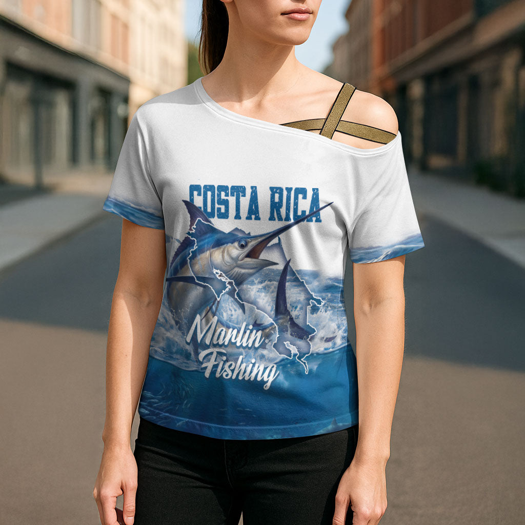 Blue Marlin Fishing Costa Rica Cross Shoulder Shirt Makaira Nigricans Deep Sea Fishing