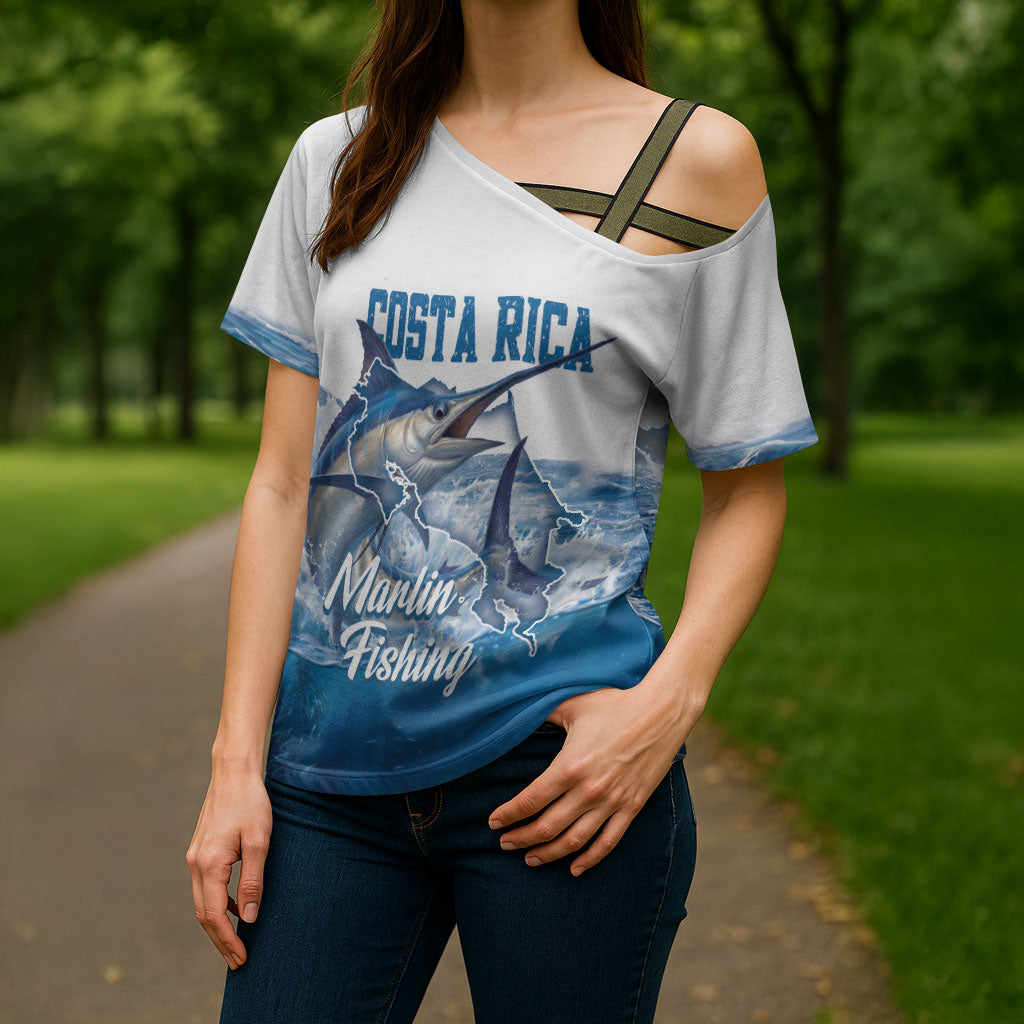 Blue Marlin Fishing Costa Rica Cross Shoulder Shirt Makaira Nigricans Deep Sea Fishing