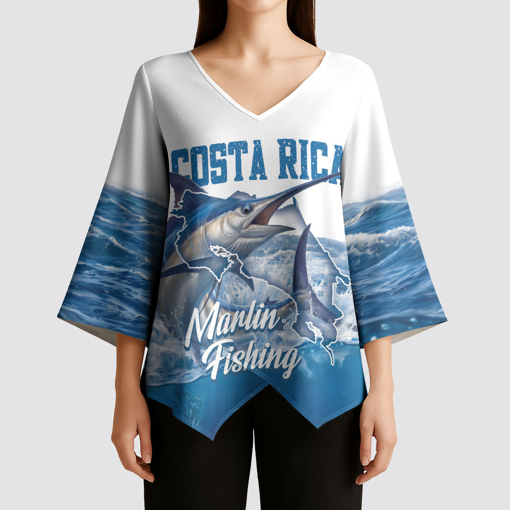 Blue Marlin Fishing Costa Rica Kimono Sleeve Blouse Makaira Nigricans Deep Sea Fishing