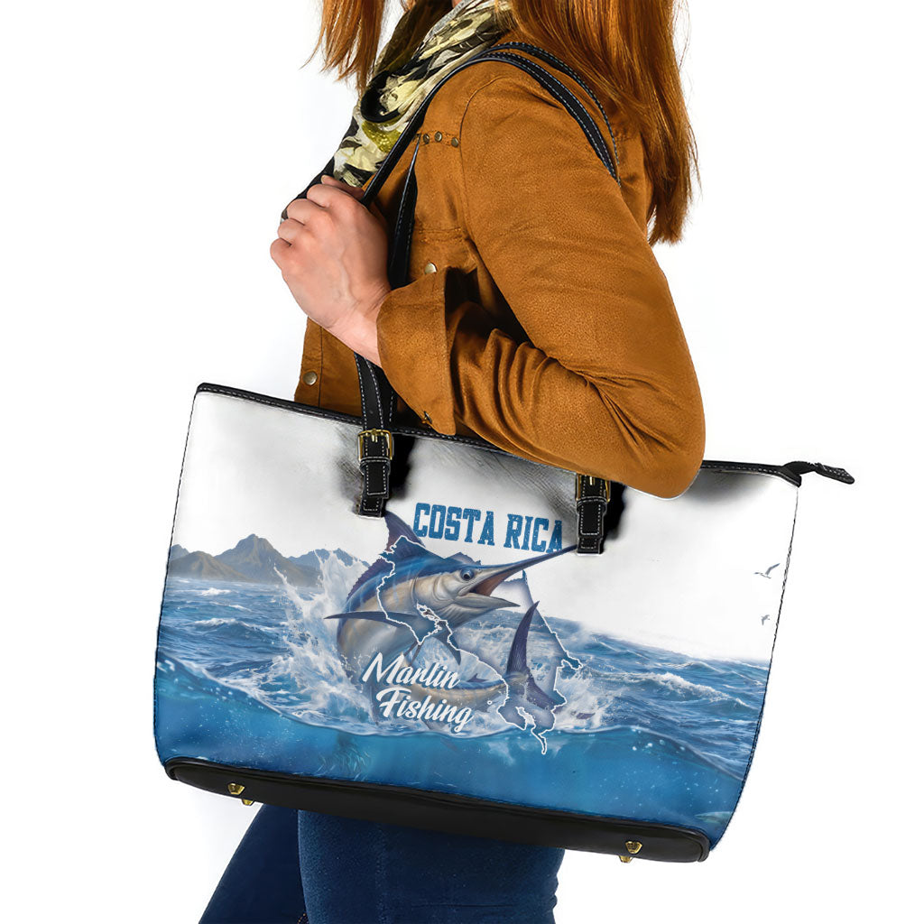 Blue Marlin Fishing Costa Rica Leather Tote Bag Makaira Nigricans Deep Sea Fishing