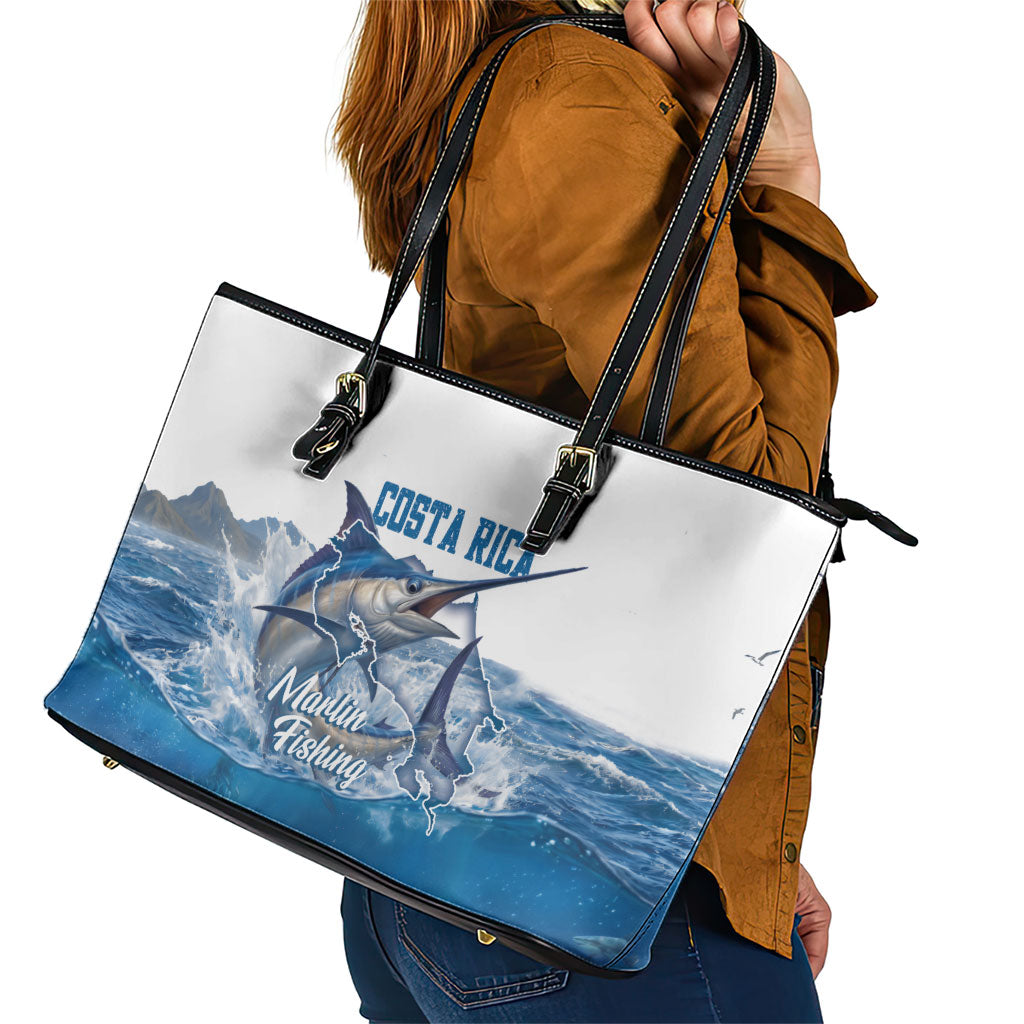 Blue Marlin Fishing Costa Rica Leather Tote Bag Makaira Nigricans Deep Sea Fishing