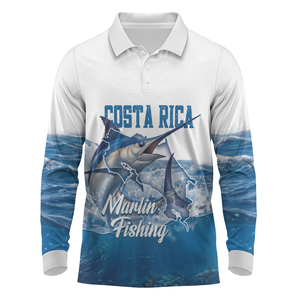 Blue Marlin Fishing Costa Rica Long Sleeve Polo Shirt Makaira Nigricans Deep Sea Fishing
