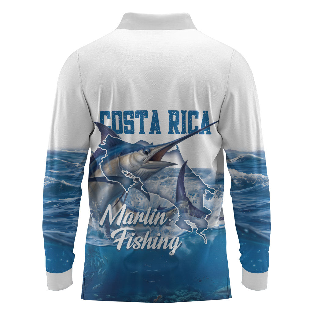 Blue Marlin Fishing Costa Rica Long Sleeve Polo Shirt Makaira Nigricans Deep Sea Fishing