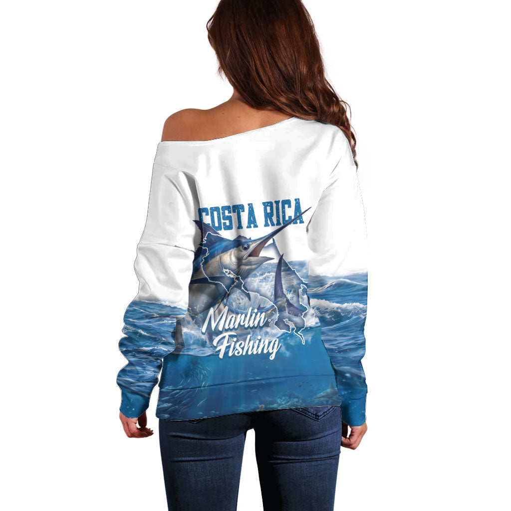 Blue Marlin Fishing Costa Rica Off Shoulder Sweater Makaira Nigricans Deep Sea Fishing