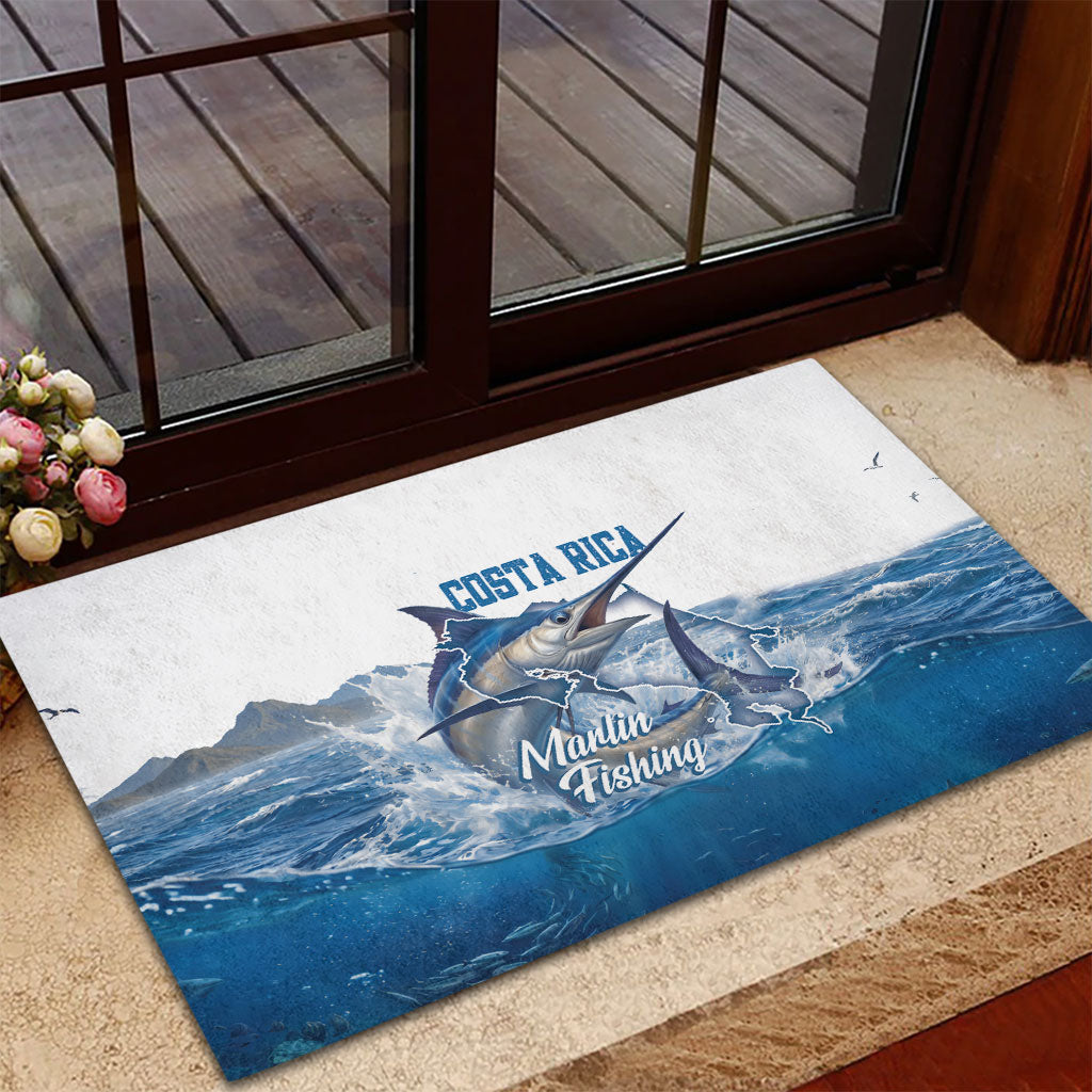 Blue Marlin Fishing Costa Rica Rubber Doormat Makaira Nigricans Deep Sea Fishing