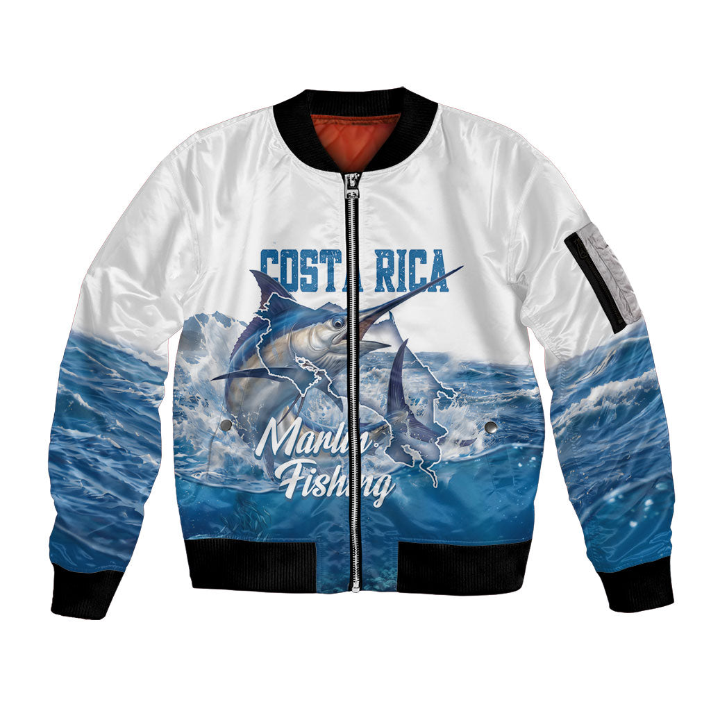 Blue Marlin Fishing Costa Rica Sleeve Zip Bomber Jacket Makaira Nigricans Deep Sea Fishing