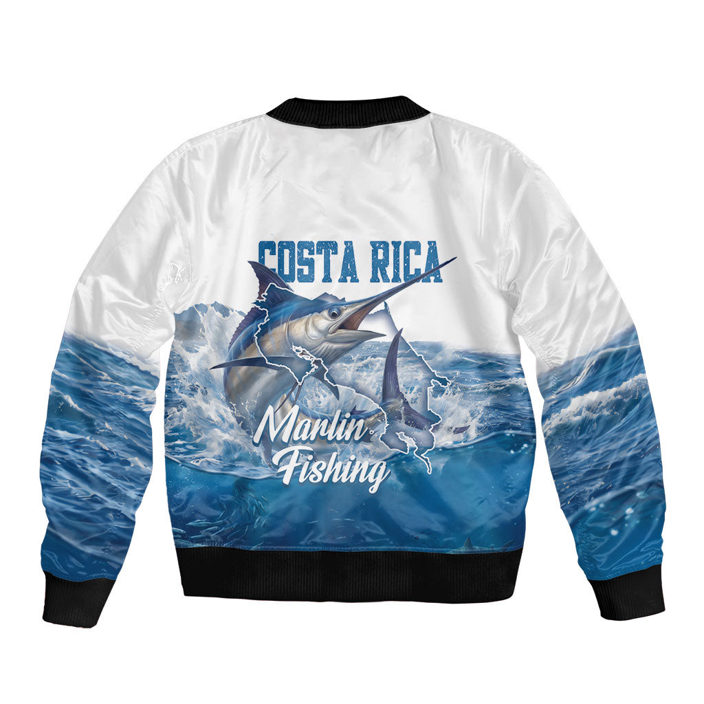 Blue Marlin Fishing Costa Rica Sleeve Zip Bomber Jacket Makaira Nigricans Deep Sea Fishing