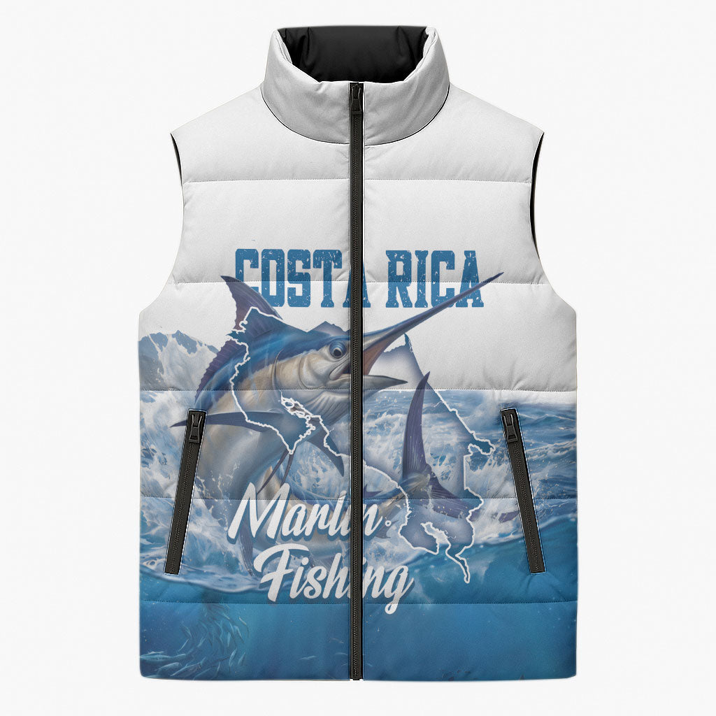 Blue Marlin Fishing Costa Rica Sleeveless Puffer Jacket Makaira Nigricans Deep Sea Fishing