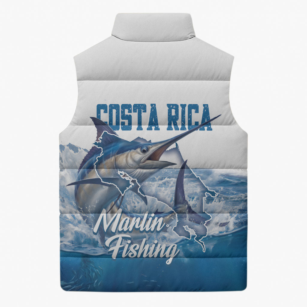 Blue Marlin Fishing Costa Rica Sleeveless Puffer Jacket Makaira Nigricans Deep Sea Fishing