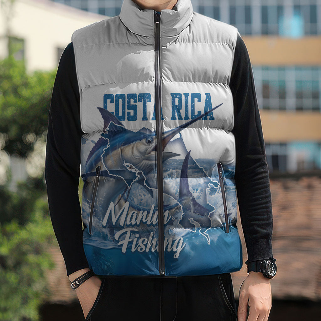 Blue Marlin Fishing Costa Rica Sleeveless Puffer Jacket Makaira Nigricans Deep Sea Fishing