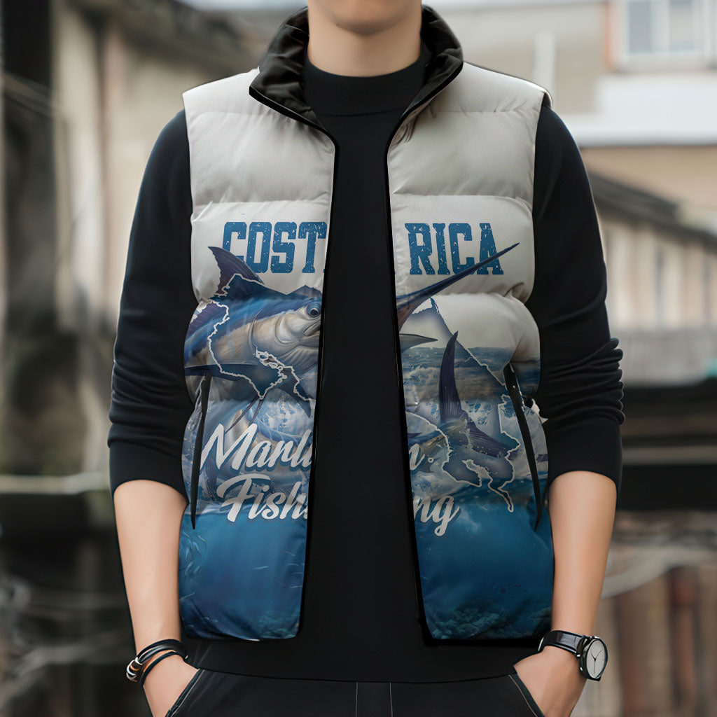 Blue Marlin Fishing Costa Rica Sleeveless Puffer Jacket Makaira Nigricans Deep Sea Fishing