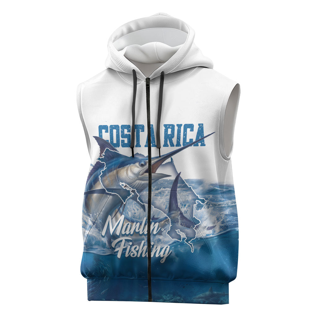 Blue Marlin Fishing Costa Rica Sleeveless Zip Hoodie Makaira Nigricans Deep Sea Fishing