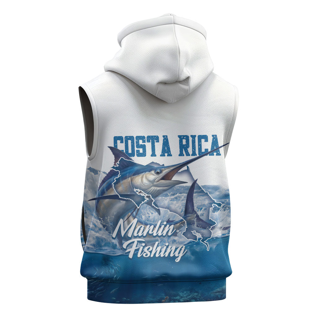 Blue Marlin Fishing Costa Rica Sleeveless Zip Hoodie Makaira Nigricans Deep Sea Fishing