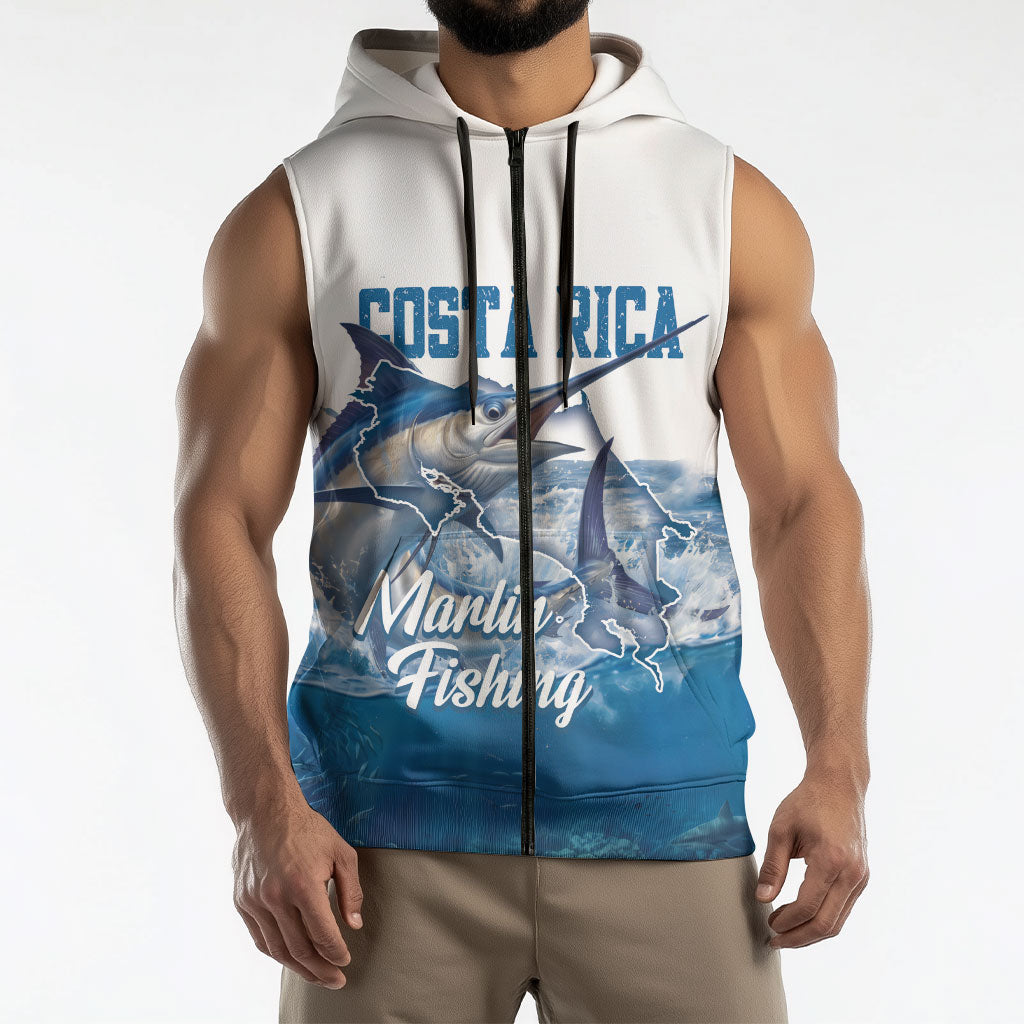 Blue Marlin Fishing Costa Rica Sleeveless Zip Hoodie Makaira Nigricans Deep Sea Fishing