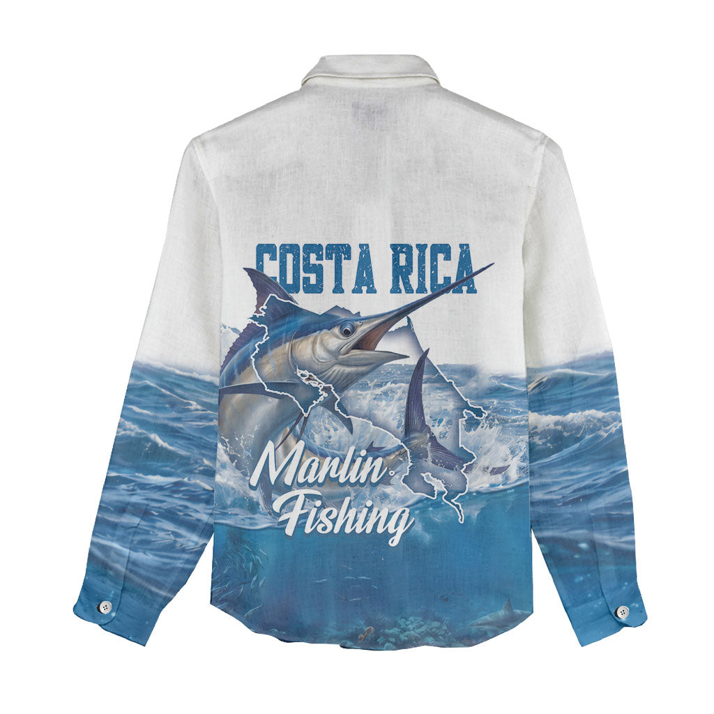 Blue Marlin Fishing Costa Rica Women Casual Shirt Makaira Nigricans Deep Sea Fishing