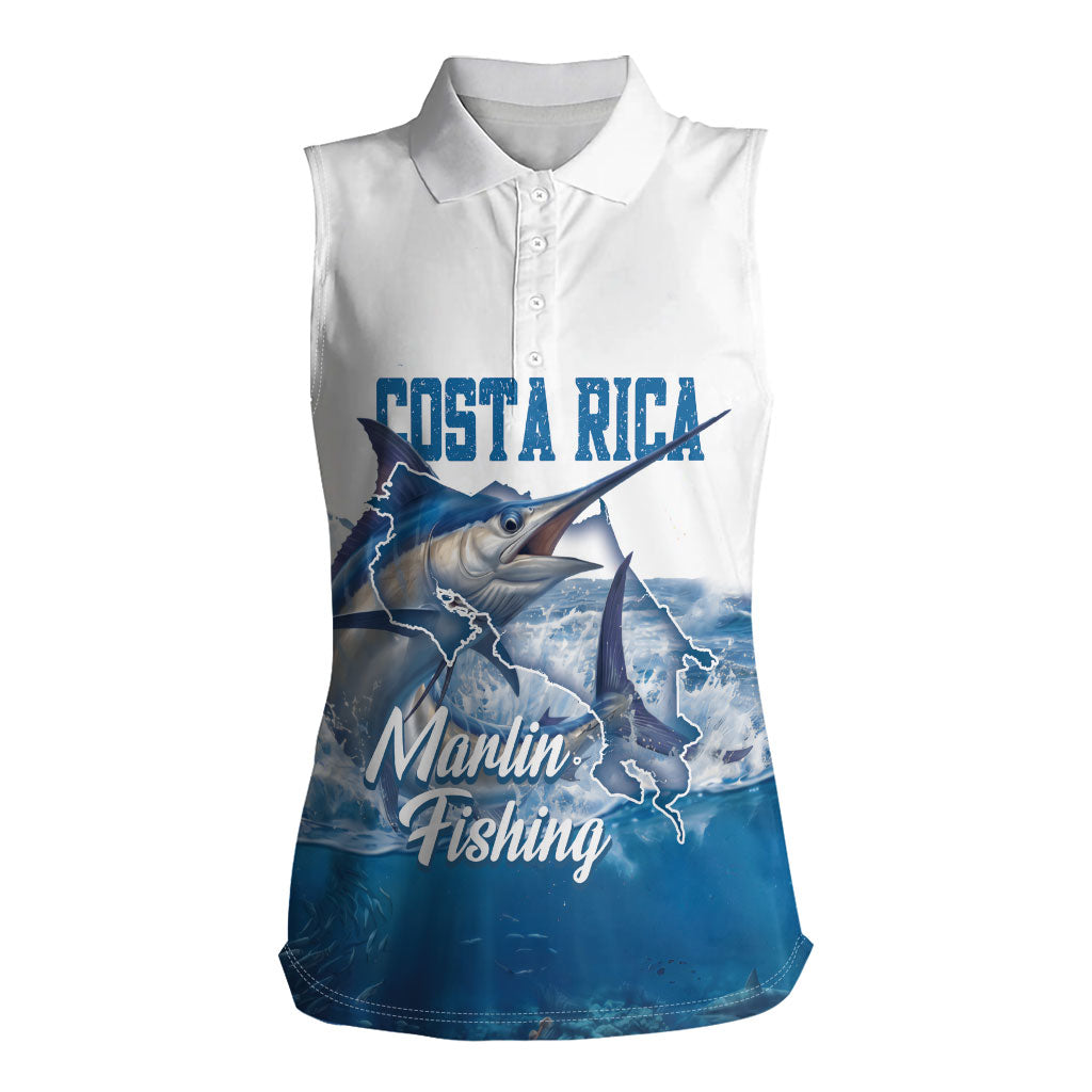 Blue Marlin Fishing Costa Rica Women Sleeveless Polo Shirt Makaira Nigricans Deep Sea Fishing