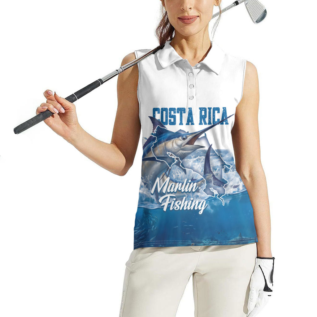 Blue Marlin Fishing Costa Rica Women Sleeveless Polo Shirt Makaira Nigricans Deep Sea Fishing