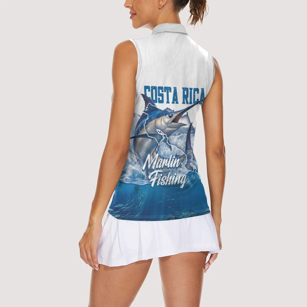 Blue Marlin Fishing Costa Rica Women Sleeveless Polo Shirt Makaira Nigricans Deep Sea Fishing