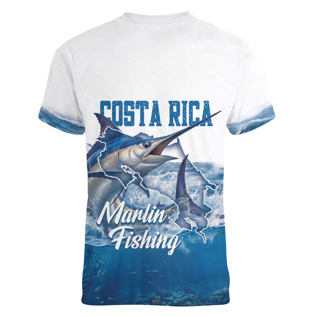 Blue Marlin Fishing Costa Rica Women V-Neck T-Shirt Makaira Nigricans Deep Sea Fishing