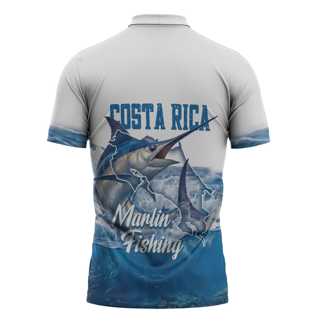 Blue Marlin Fishing Costa Rica Zipper Polo Shirt Makaira Nigricans Deep Sea Fishing