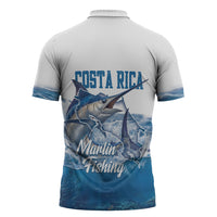 Blue Marlin Fishing Costa Rica Zipper Polo Shirt Makaira Nigricans Deep Sea Fishing