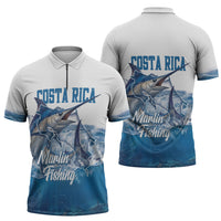 Blue Marlin Fishing Costa Rica Zipper Polo Shirt Makaira Nigricans Deep Sea Fishing