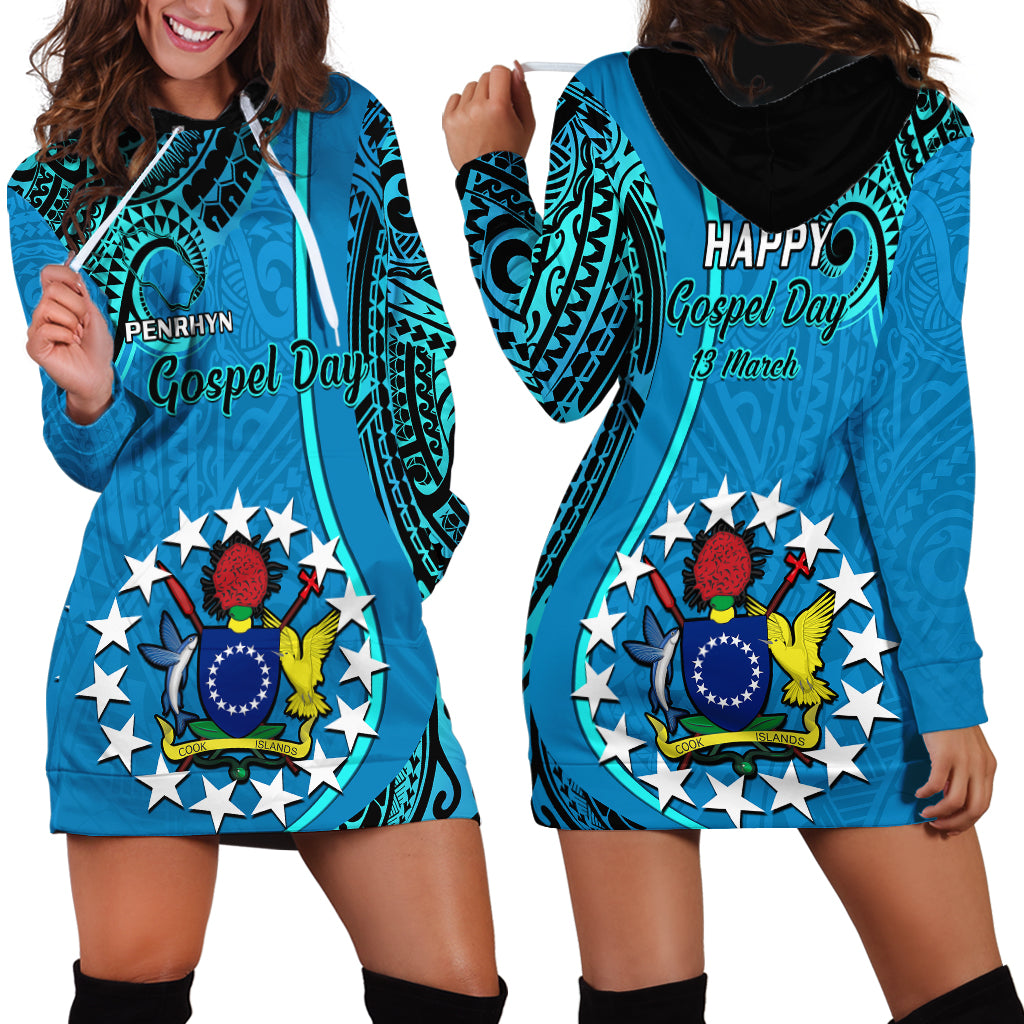 13 March Penrhyn Island Gospel Day Hoodie Dress Cook Islands Tribal Pattern - Wonder Print Shop