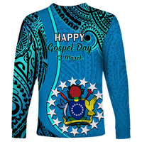 13 March Penrhyn Island Gospel Day Long Sleeve Shirt Cook Islands Tribal Pattern - Wonder Print Shop