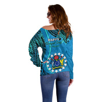 13 March Penrhyn Island Gospel Day Off Shoulder Sweater Cook Islands Tribal Pattern - Wonder Print Shop