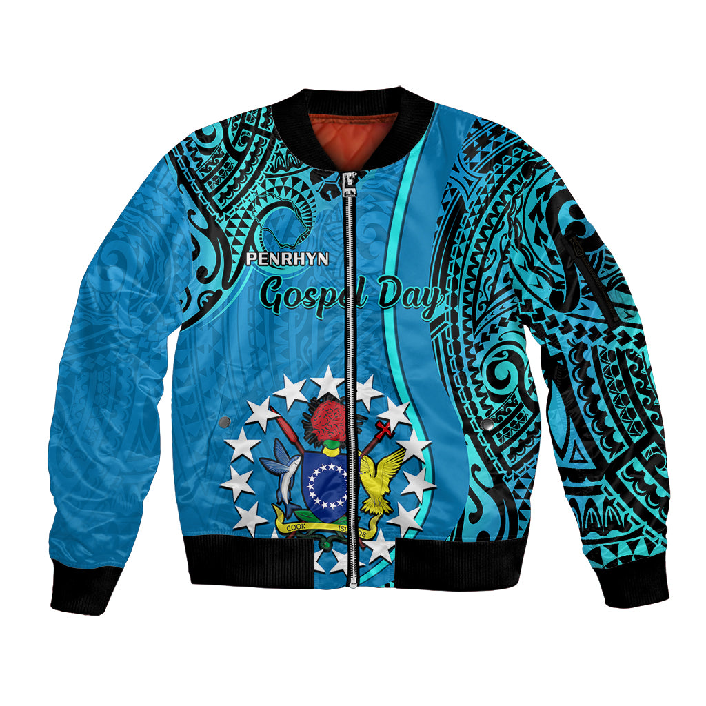 13 March Penrhyn Island Gospel Day Sleeve Zip Bomber Jacket Cook Islands Tribal Pattern - Wonder Print Shop