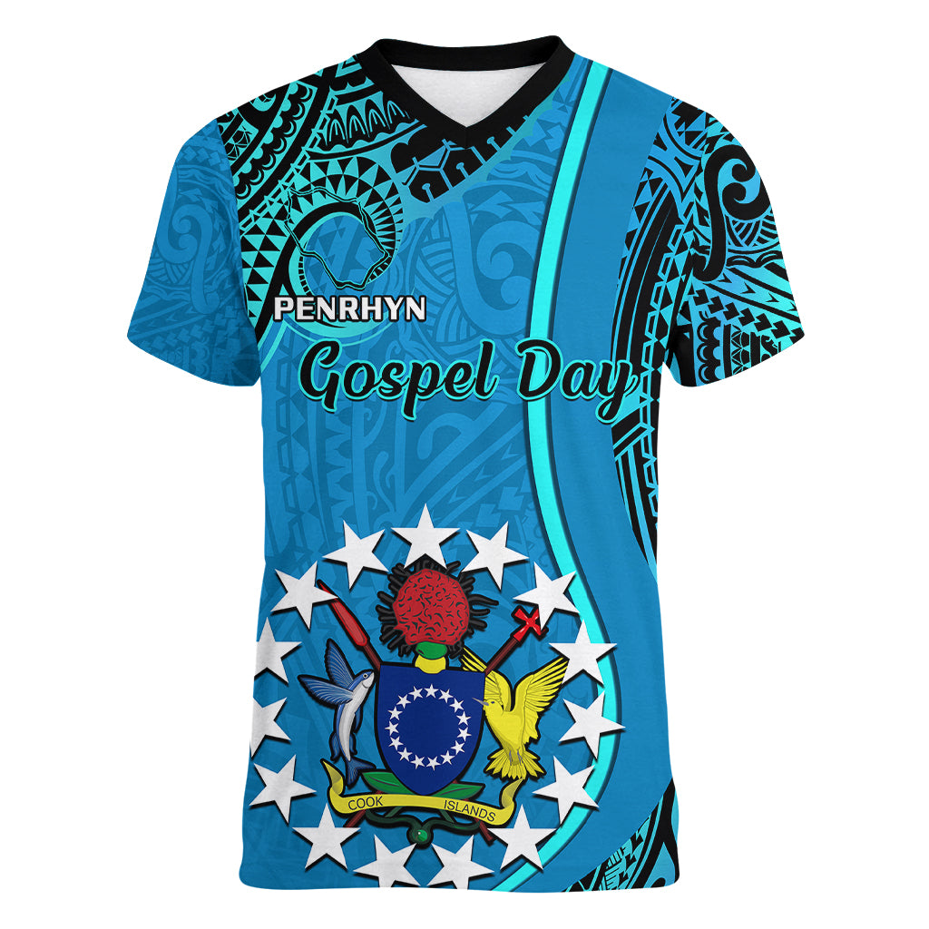 13 March Penrhyn Island Gospel Day Women V Neck T Shirt Cook Islands Tribal Pattern - Wonder Print Shop